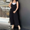 thumbnail image 2 of Feancey Boho Wide Leg Jumpsuits for Women Sleeveless Linen Bib Overalls Solid Color Casual Loose Playsuits Summer Trendy Rompers with Pockets Black L, 2 of 8