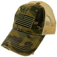 thumbnail image 4 of CC Everyday Distressed Trucker Mesh Summer Vented Baseball Sun Cap Hat (American Flag Camo Olive), 4 of 4