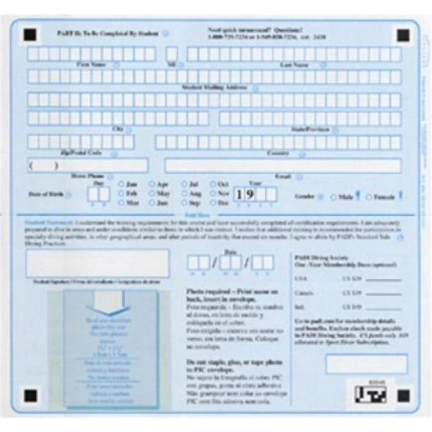 PADI PIC Certification Form for PADI Scuba Diving Certification -  Walmart.com