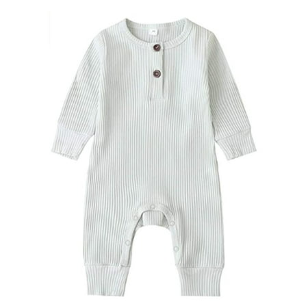 

EWODOS Baby Boy Girl Button Romper One Piece Solid Color Knit Ribbed Jumpsuit