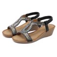 thumbnail image 2 of Bmisegm Women Summer Elastic Band Rhinestones Casual Open Toe Wedges Soft Bottom Breathable Shoes Sandals Womens Sandals Summer Black 7, 2 of 9