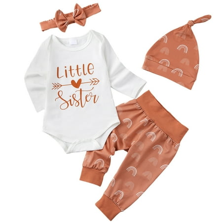 

URMAGIC Newborn Baby Girls Letter Romper Floral Pants Headband Hat 4PCS Outfits