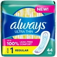 thumbnail image 1 of Always Serviettes Hygiéniques Ultra Minces Sans Ailes pour Femmes, Taille 1, Absorption Régulière, Non Parfumées, 1 of 8