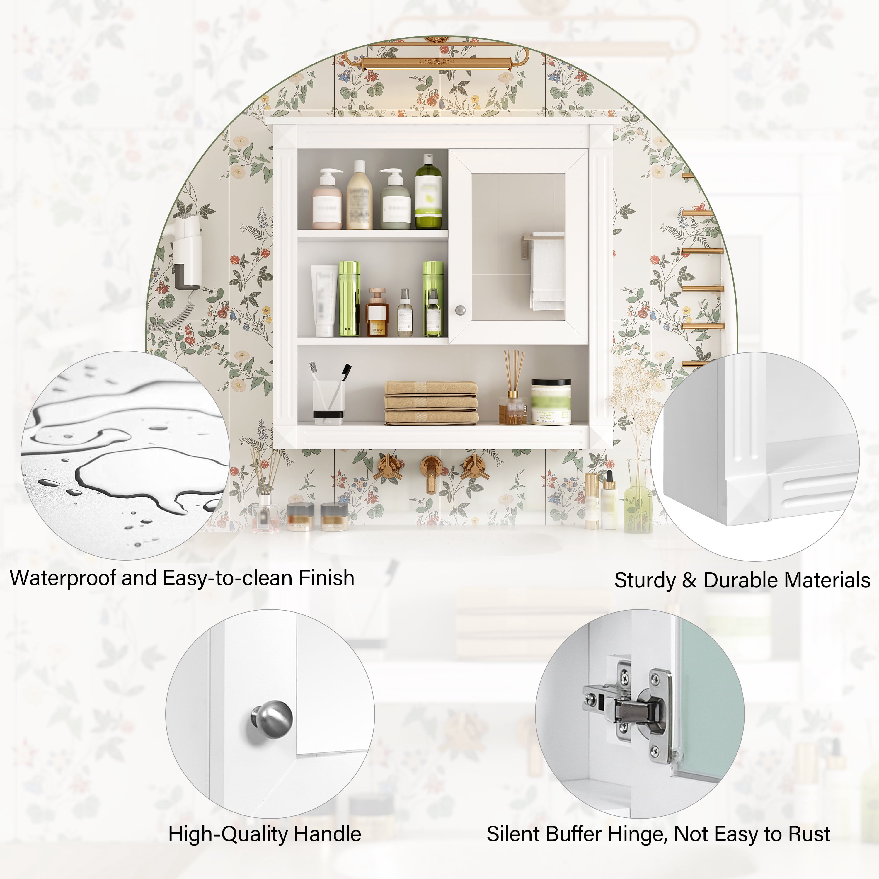 MAYEERTY 32'' Bathroom Wall Cabinet with Mirror, Wall Mounted Medicine Cabinet – 4 Shelves, Adjustable, Over Toilet Storage
