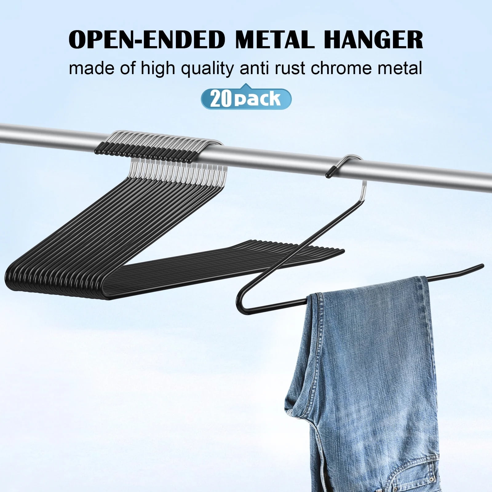 Ktinnead Slack/Trousers Pants Hangers Space Saving,20 Pack Strong and Durable Trouser Hangers,Open Ended Easy Slide Anti-Rust Metal Rubber Coating Jeans Hangers