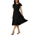 thumbnail image 4 of INSPIRE CHIC Women's Summer Casual Dress with Pockets Flutter Short Sleeve Crew Neck Ruffle Hem Midi Dress XL Black, 4 of 6