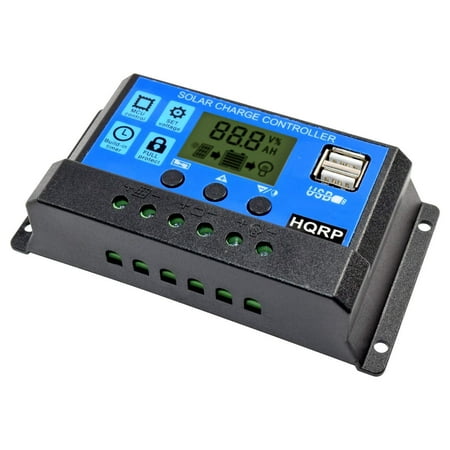 Solar Power Controller HQRP 10A Solar Battery Charge Controller / Power Regulator 10 Amp 12V / 24V w/ Dual USB and LCD Display plus HQRP UV Meter ()