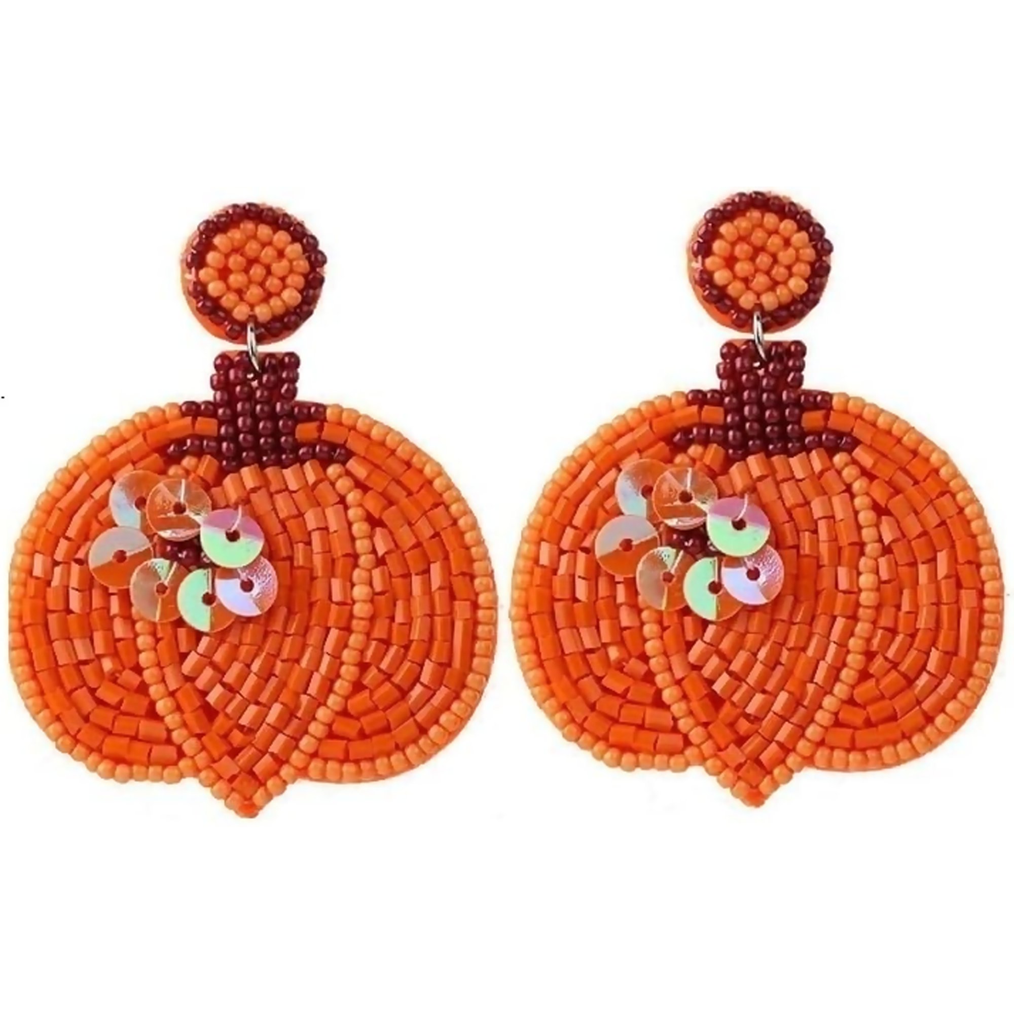Zephyriana Fall Thanksgiving Drop Dangle Earrings Handmade Beaded Pumpkin Earrings Autumn Thanksgiving Day Holiday Jewelry