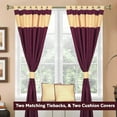 thumbnail image 2 of Handmade 6-Piece Blended Raw Silk Curtain & Cushion Cover Set -&nbsp;Maroon Gold&nbsp;Tab Top Design, Machine Washable -&nbsp;43"W x 84"L Panels,2 Covers - Perfect for Living & Dining Rooms, 2 of 6
