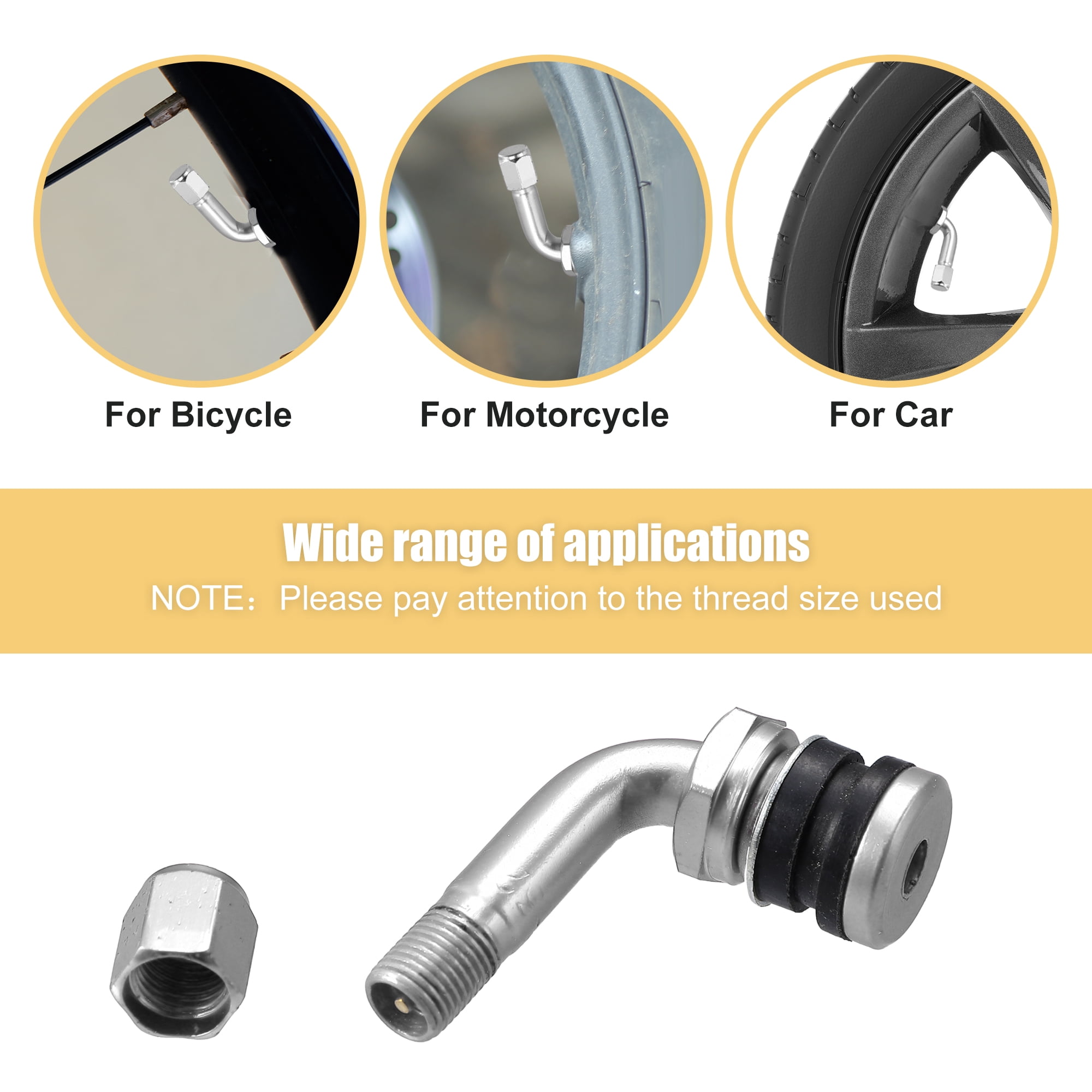 Unique Bargains 4pcs Metal 90 Degree Valve Stem Extension for Car Motorcycle Silver Tone