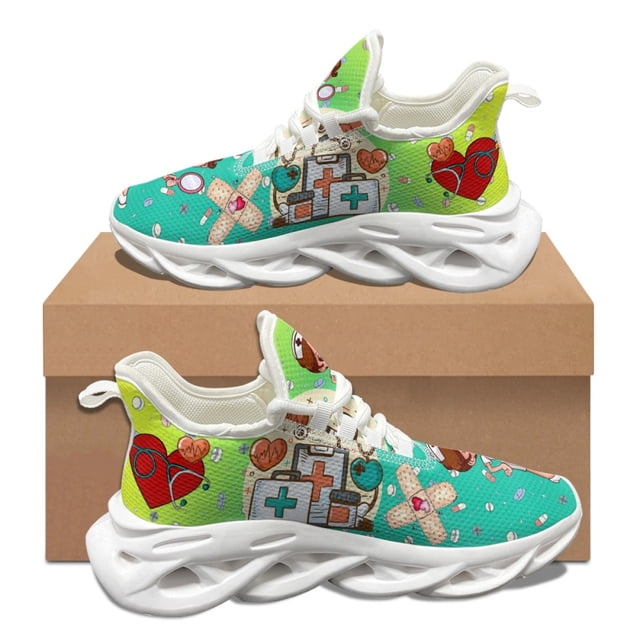 Zapatillas deportivas de exterior para mujer, con bonito patrón de herramientas de equipo médico de enfermera, de malla resistente a la suciedad y con absorción de impactos, para otoño e invierno.