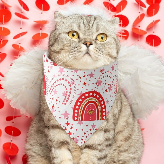 Nebwoak Valentine's Day Dog Scarf with Heart Pattern, Red Soft Knit Adjustable Pet Bandana for Cats and Dogs, Festive Photo Prop Accessory