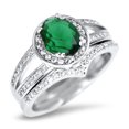 thumbnail image 2 of Simulated Diamond Emerald Green Wedding Engagement Ring Set Solitaire Silver Bridal Set for Women Size 8, 2 of 3
