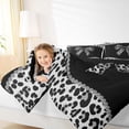 thumbnail image 4 of Homewish Cheetah Leopard Print Full Size Comforter Sets, Chic Black Grey Ribbon Bedding Comforter Set, Fashion Princess Style Reversible Bedding Sets, Microfiber Bedroom Decor, 3pcs, 4 of 8