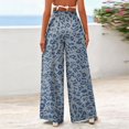 thumbnail image 5 of Stralyhd Leopard Print Pants for Women Wide Leg High Waisted Drawstring Palazzo Trousers Baggy Casual Summer Vacation Travel Outfits Light Blue XL, 5 of 5