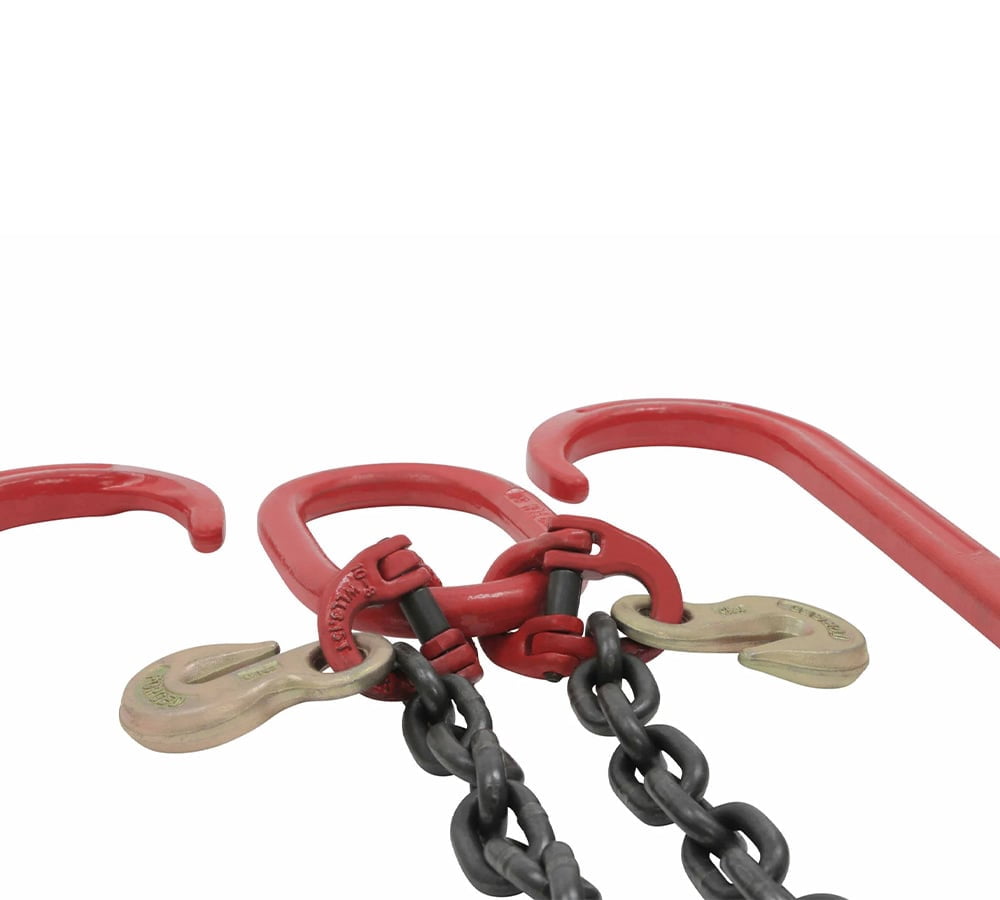 3/8" x 2' Leg G80 V Bridle Tow Chain w/Two 15" J-Hook & Eye Cradle Grab Hook - 7100 LBS WLL Long Shank J Hook Transport Tow Truck Chain for Car Towing Wrecker Recovery
