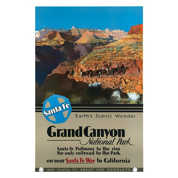 Grand Canyon  - Santa Fe Railway - Vintage Travel Poster (8x12Inches(US/CANonly))
