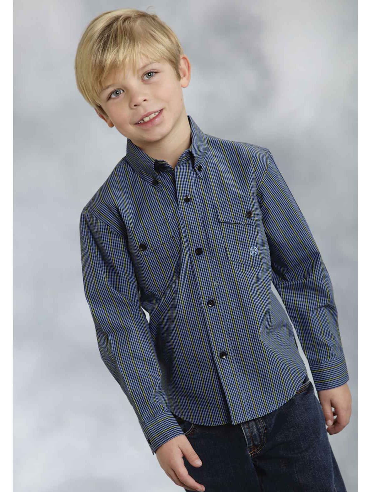 Roper Boy's Long Sleeve Western Shirt Big Sky Windowpane Blue L, 0378 -  Walmart.com