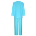 thumbnail image 4 of Yourumao Pants Suit for Women 2 Pieces 2023 Cotton Linen Plus Size Suits Long Sleeve Round Neck Tops High Waisted Drawstring Palazzo Pants Sets with Pockets, 4 of 7