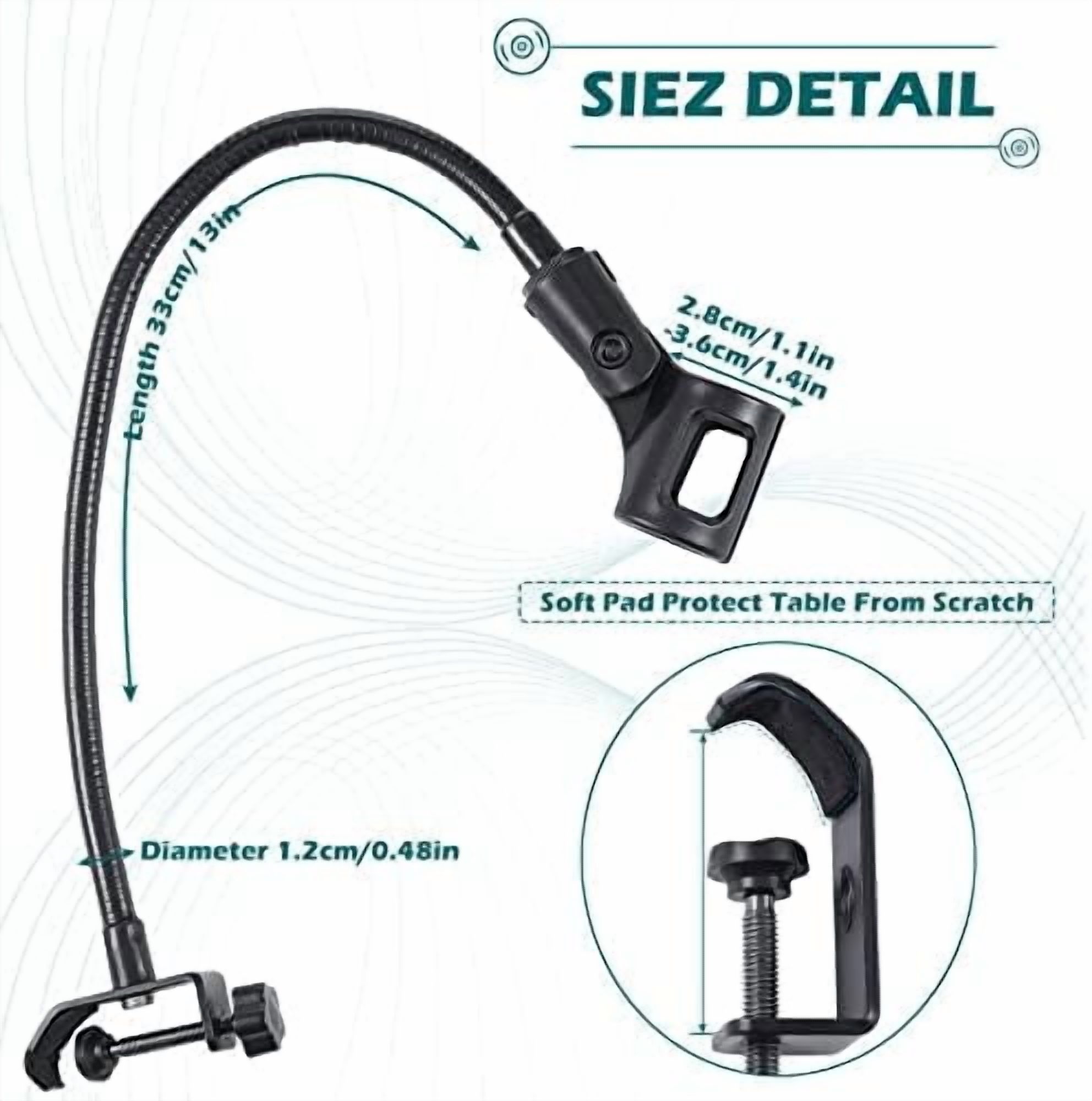 2 Pcs Gooseneck Mic Stand Mic Holder Microphone Stand Mount Adjustable Arm Adapter Podium Microphone Flexible Gooseneck Desktop 3/8 to 5/8 Inch with Clip Desk Clamp Music Recording Equipment