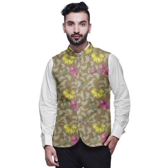 Atasi Watercolor Casual Jacket For Men Printed Nehru Jacket Mens Wedding Indian Waistcoat Mandarin Blazer-XX-Large