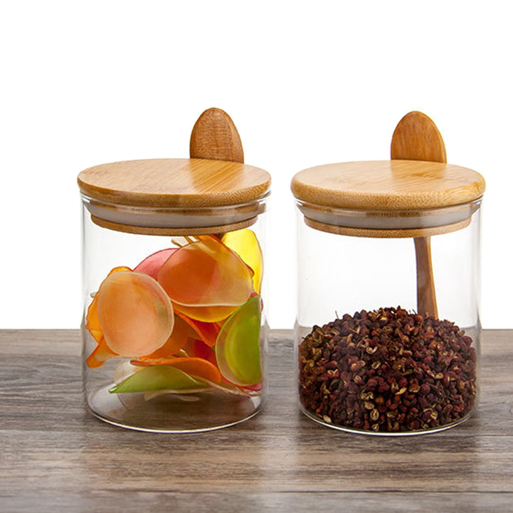 3X Glass Food Airtight Canister Lid Storage Tank Jar Food Container with Wooden Spoon