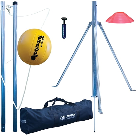 Park & Sun Sports Portable Outdoor Tetherball Set with Carrying Bag and Accessories (3-Piece Tri-Pod Base/Pole)