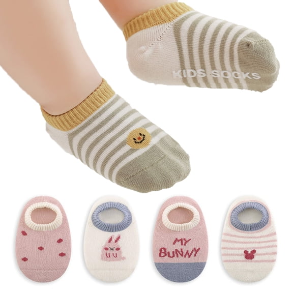 LYMAYTER 0-8Y Baby Girl Boy Non-Slip Ankle Socks Grips for Infants Toddlers Newborn Indoor Walking 4 Pairs