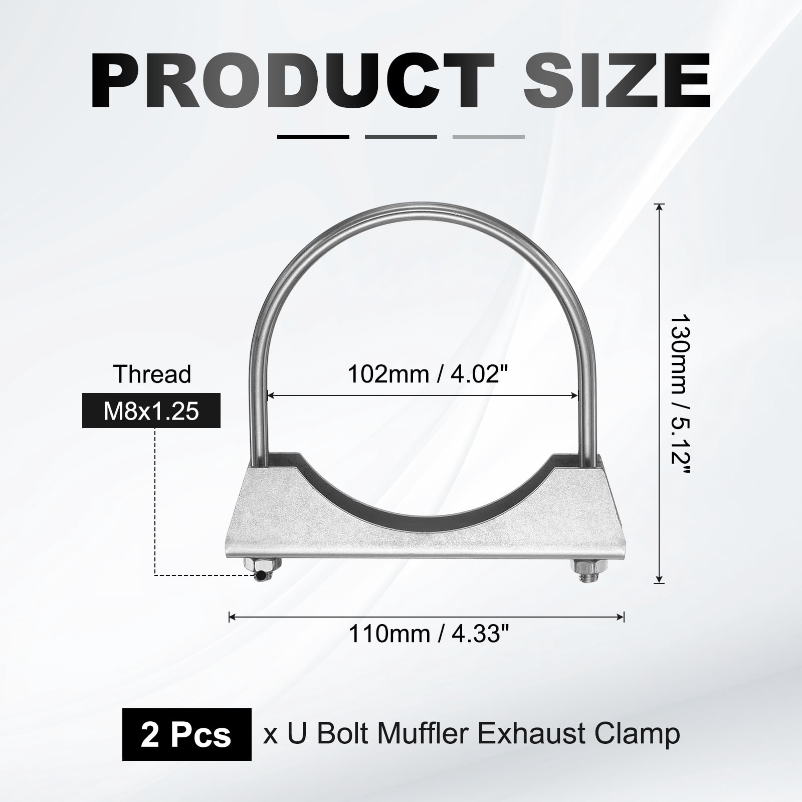 Uxcell 2pcs U Bolt Muffler Exhaust Clamp 102mm/4.02" 304 Stainless Steel U-Bolt Clamps Muffler Tip Hook Saddle Exhaust Clip for Tip Pipes Connection