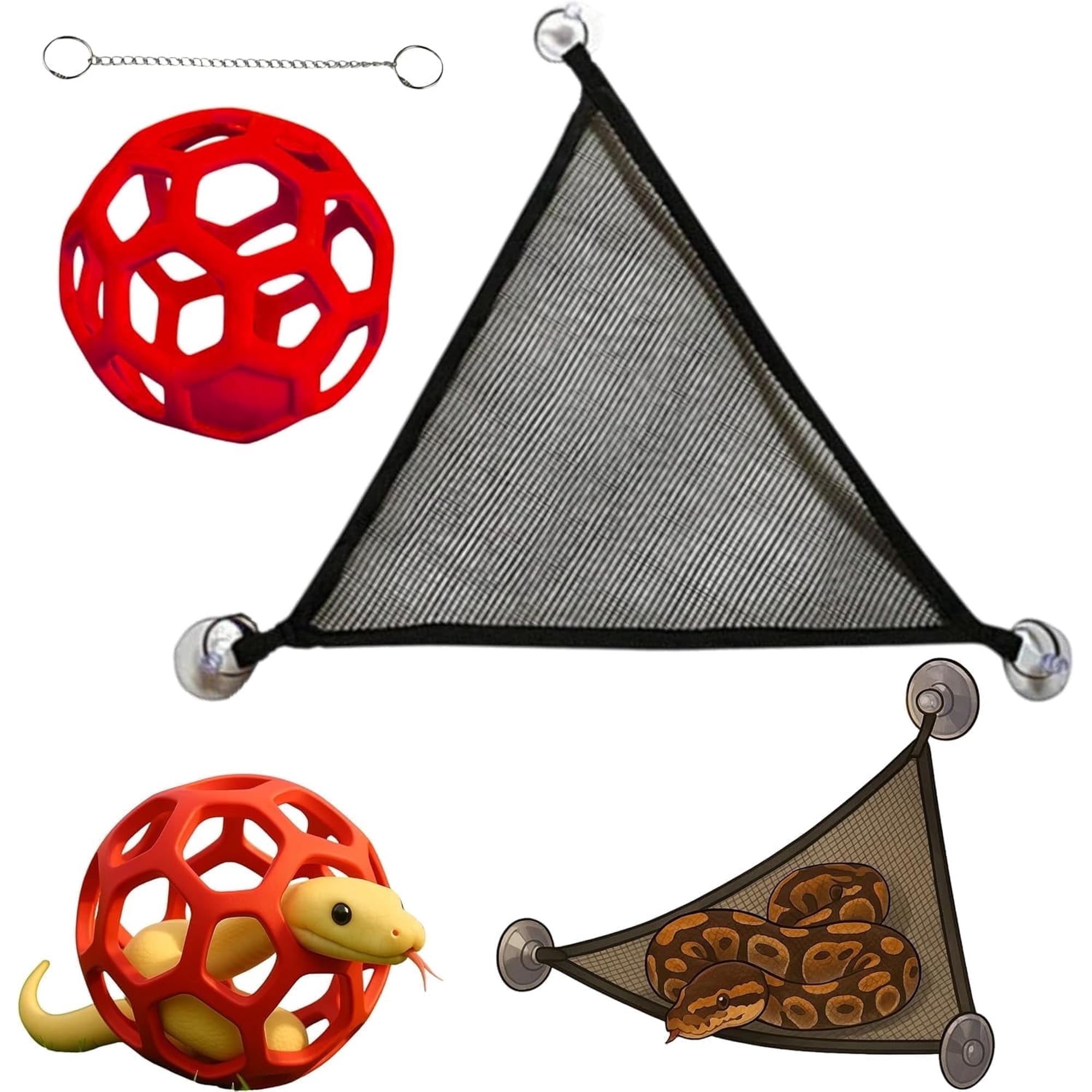Enrichment Snake Toys Ball L Reptiles Climbing Toy Decor, with Hammock & Chain, Red
