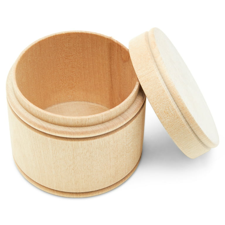 Small Round Wood Box 2-5/8 inch x 2-3/4 inch x 2 inch, Pack of 1 Unfinished  Wood Canister for Salts and Loose-Parts Play, by Woodpeckers 