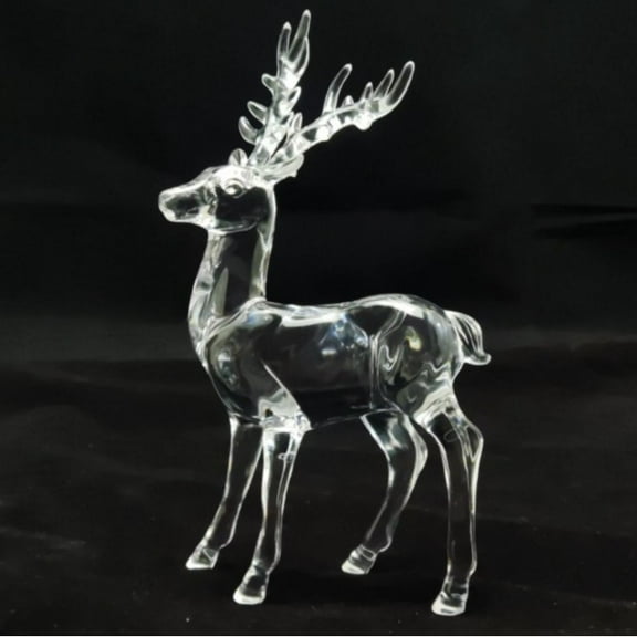 2pcs Clear Acrylic Christmas Reindeer Ornaments, Transparent Deer Figurines for Xmas Tree, Crystal Elk Hanging Decorations for Fireplace and Tabletop