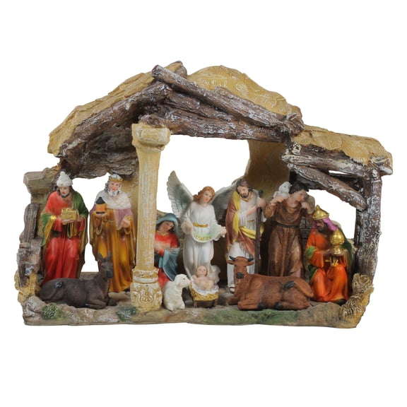 18" Traditional Christmas Nativity with Stable House Decoration