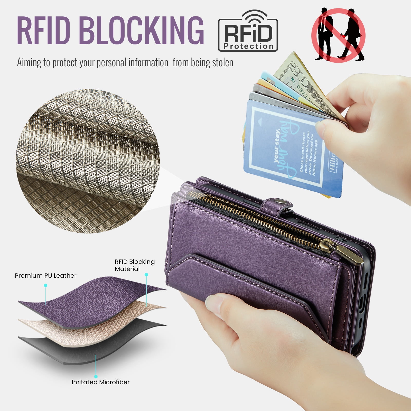 Compatible with Samsung Galaxy S25 Ultra 5G Zipper Wallet Phone Case Tempered Glass Screen Protector Crossbody Lanyard Strap Flip Card Holder Slot Cell Cover for S25Ultra 25S S 25 Women Girls Purple