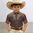 thumbnail image 2 of Ulitacool Boy T Shirts Lapel Western Cow Printops Short Sleeve Button Down Top For Children And Youth Cute Teen Clothing Brown 12-13 Years, 2 of 4