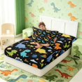 thumbnail image 4 of Manfei Cute Cartoon Dinosaur Animals Fitted Sheet Queen,Kawaii Stars Bedding,Blue Black,3 Pieces,1 Fitted Sheet and 2 Pillowcases, 4 of 6