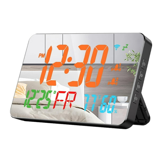 Reloj despertador digital, reloj electrónico con pantalla LED, números grandes, reloj de espejo, reloj de escritorio para restaurante, sala de estar,
