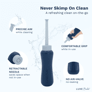 LUXE Bidet Portable Travel Bidet - 450-ml Capacity, Non-Slip, Ergonomic Bottle with Retractable Nozzle and High-Quality Storage Bag