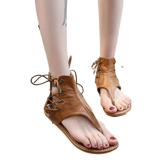 OAVQHLG3B Wedge Sandals for Women Clearance Summer Fashion Casual Round Toe Flip Strap Women's Roman Flat Sandals