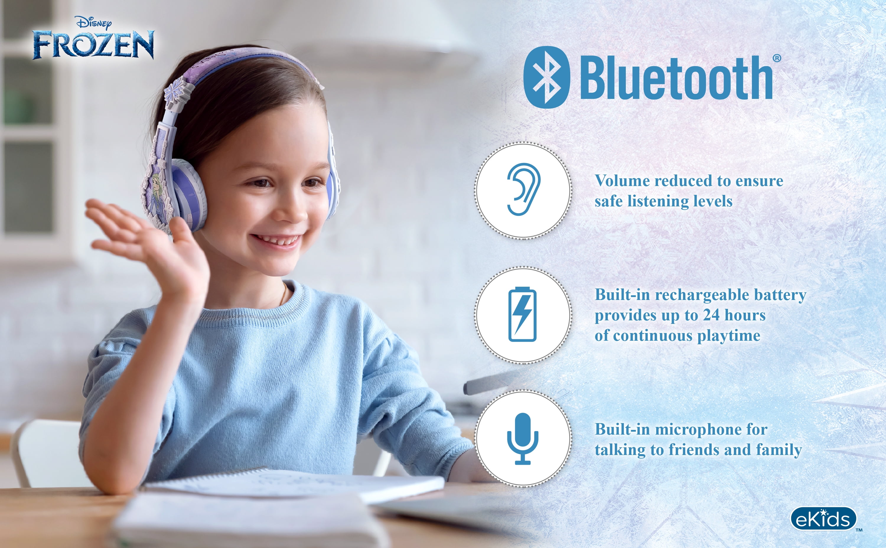 ekids Disney Frozen Kids Bluetooth Headphones, Wireless Headphones with Microphone Includes Aux Cord