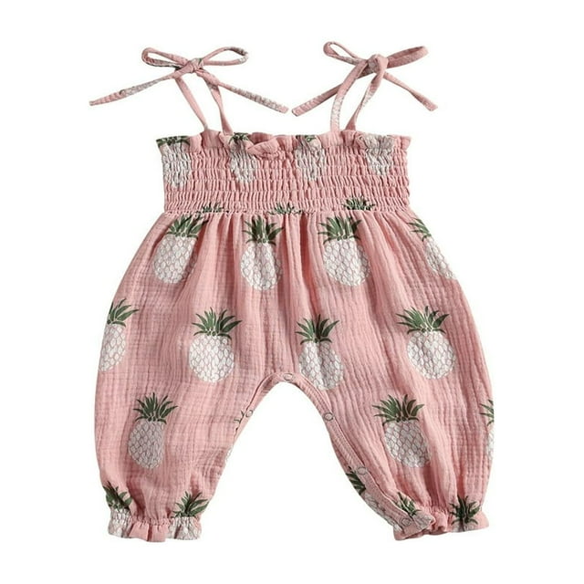 Toddler Girl Sleeveless Pleated Loose Cotton Linen Overalls Romper