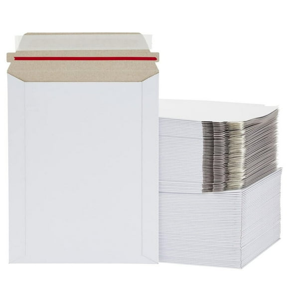 100PCS 6" x 8" White Flat Photo Mailers Document Envelopes Cardboard Self Seal Mailer 300GSM Rigid Flats Envelope Mailers