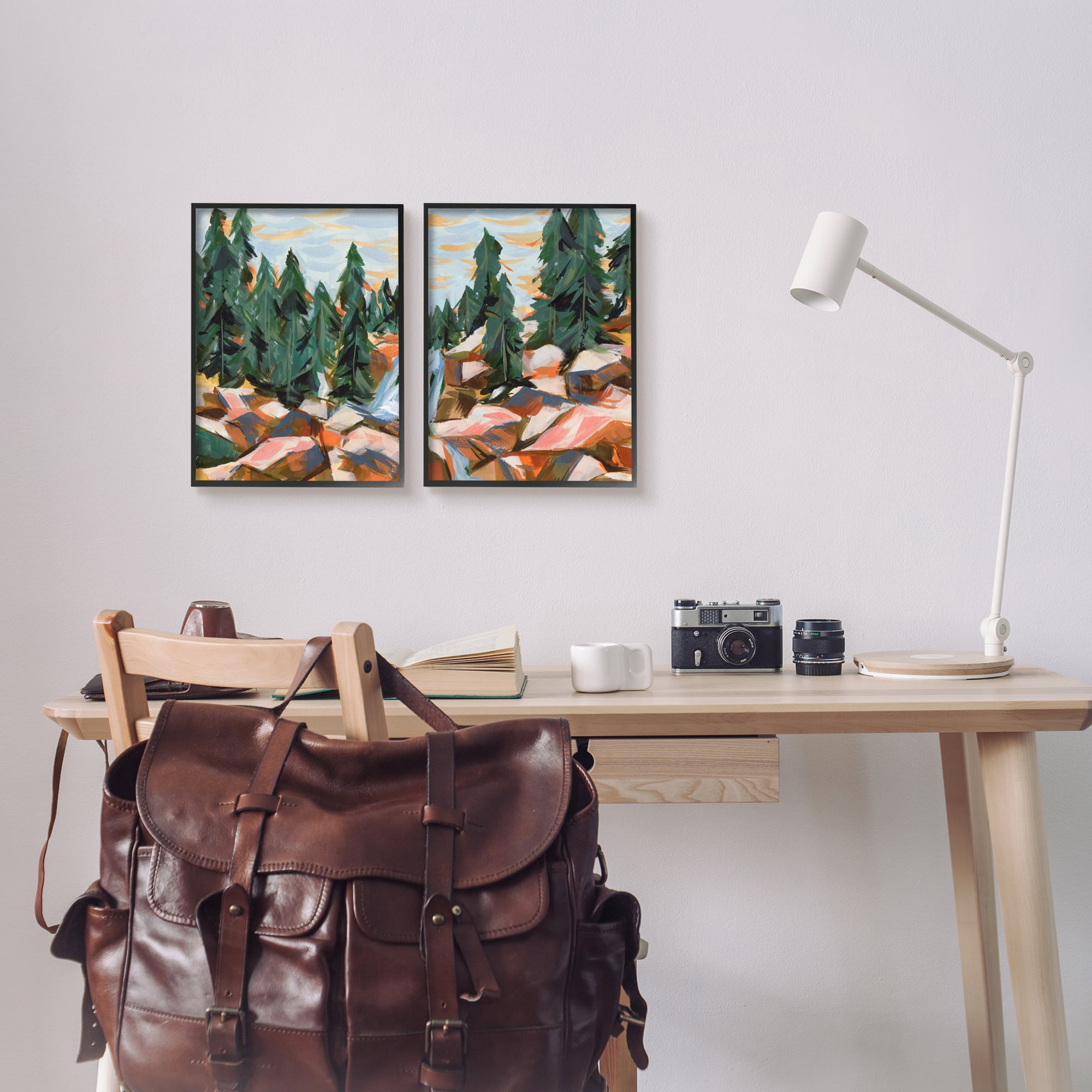 Stupell Geometric Abstract Forest Foliage Landscape Landscape Painting Black Framed Art Print Wall Art, Set of 2