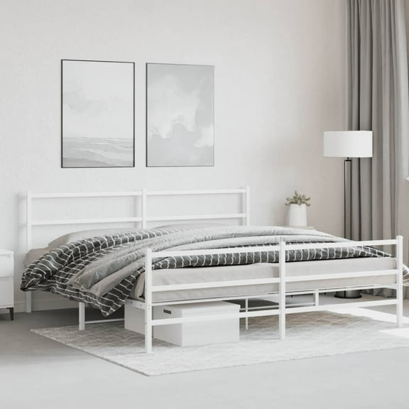 vidaXL Metal Bed Frame without Mattress with Footboard White 76"x79.9"