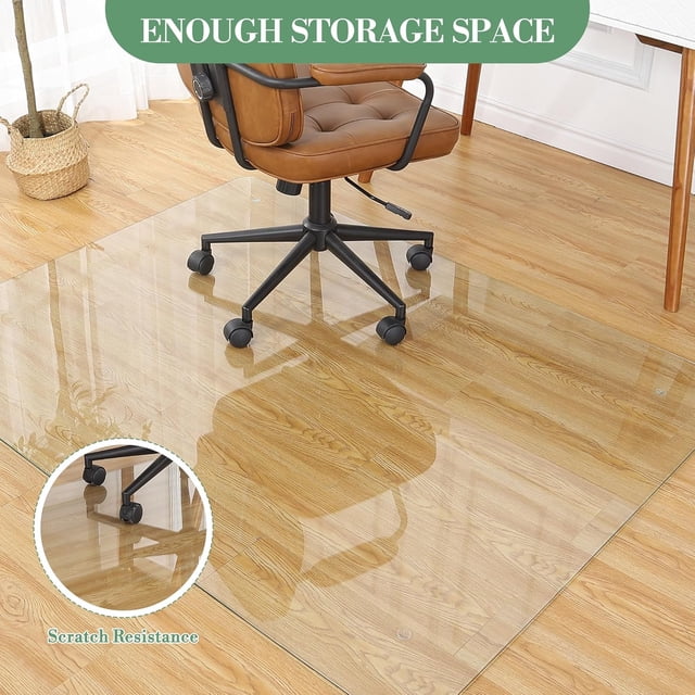 Royalbelle 55x46Inch Tempered Glass Chair Mat, 1000 Lbs Capacity, Transparent