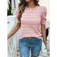 thumbnail image 2 of XCHQRTI Striped Knit Women's Tops Puff Sleeve Casual T-Shirt Trendy Dressy Shirt, 2 of 8