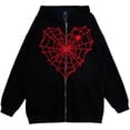 thumbnail image 3 of 2023Y2K Sudadera gótica oscura con cremallera de telaraña, sudadera con capucha de lana de estilo americano para otoño e invierno, prendas de vestir exteriores holgadas de estilo milenario, 3 of 4