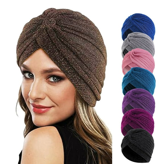 Dalrosia Pleated Glitter Turban for Women Stretchy Hat Beanie Headwrap Twist Elastic Slip on Cap Headwear Accessories