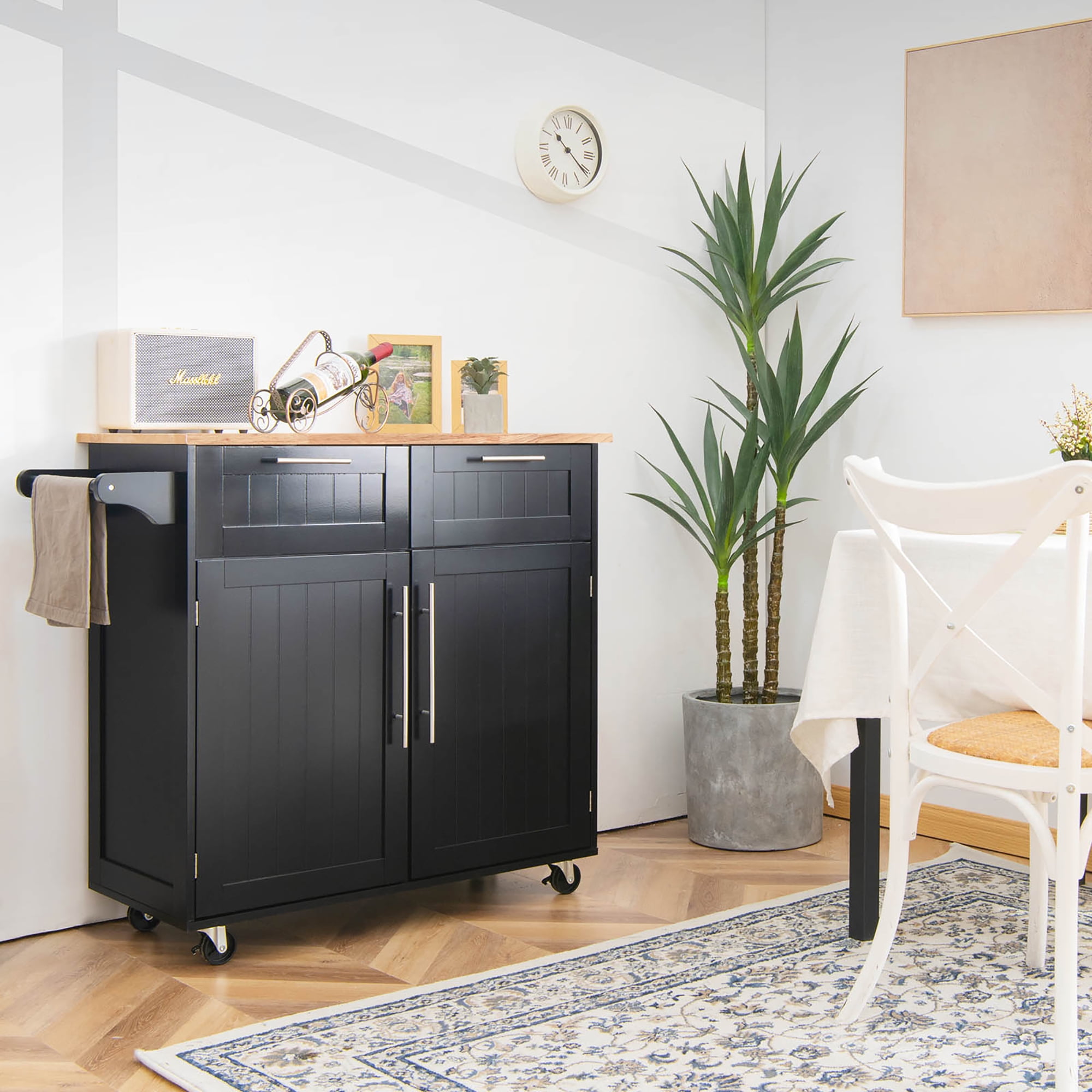 Costway Rolling Kitchen Cart Island Heavy Duty Storage Trolley Cabinet Utility Black