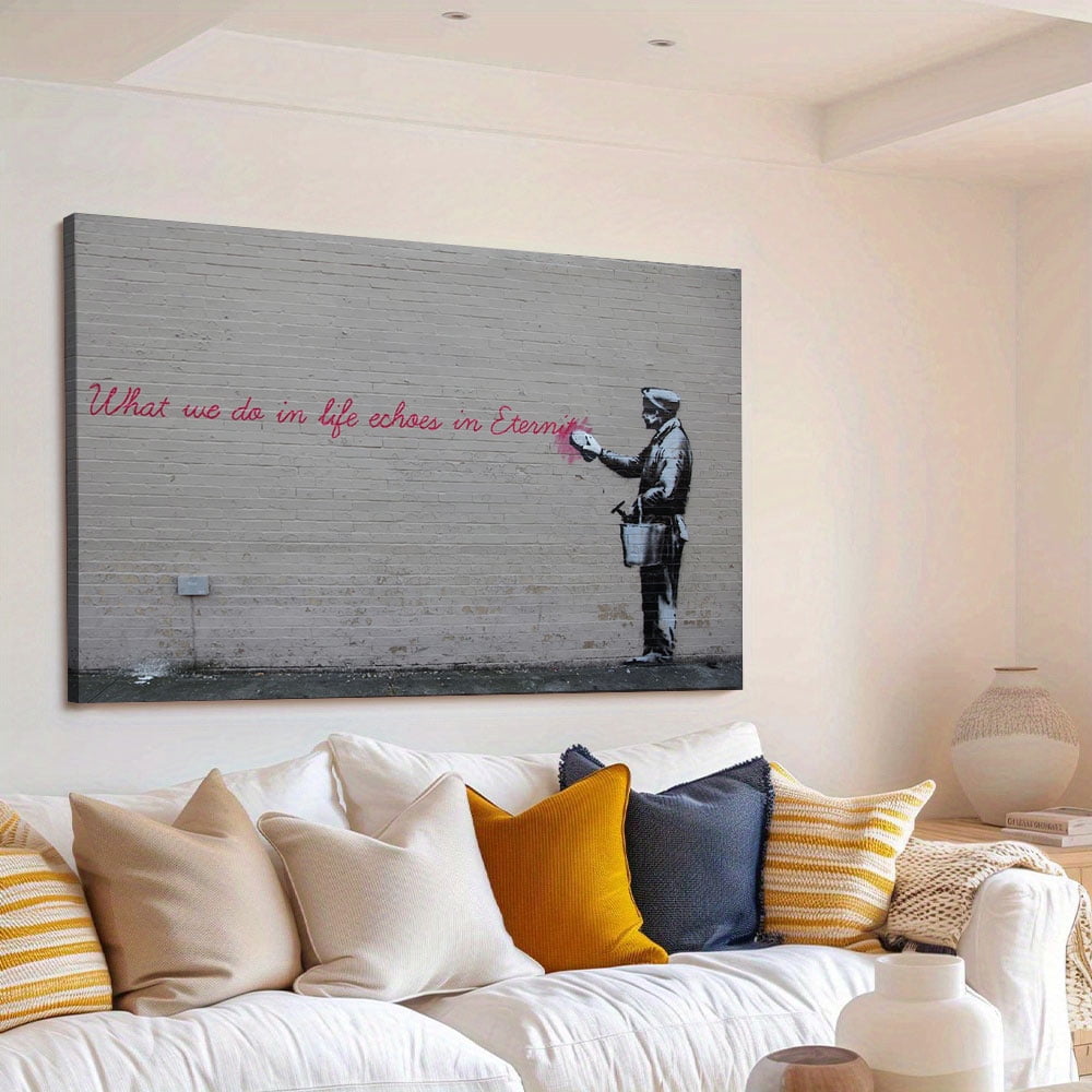 What We Do in Life Echoes in Eternity Canvas Art Print Stretched Framed Painting Picture Giclee Wall Decor by Banksy(18" W x 12" H，Framed)